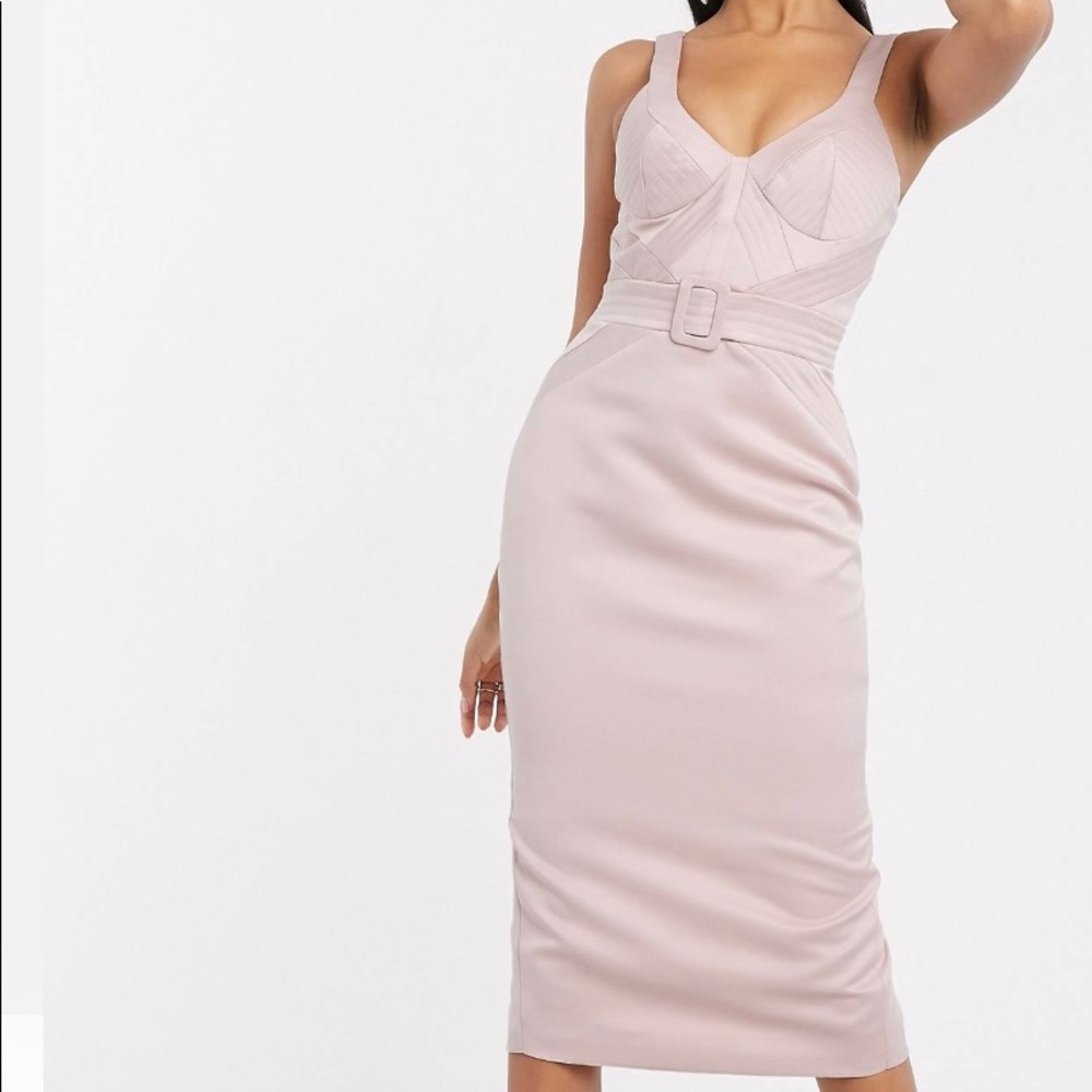 NWT ASOS Satin Cupped Detail Belted Midi Dress
